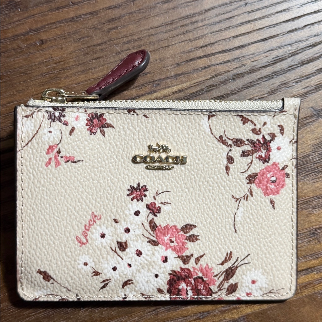 Coach Floral Zip Card Case - Cream & Pink